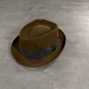 Vintage 50s 60s Champ‎ Fedora Hat Brown Fur Felt Kasmir Finish Ribbon Feather